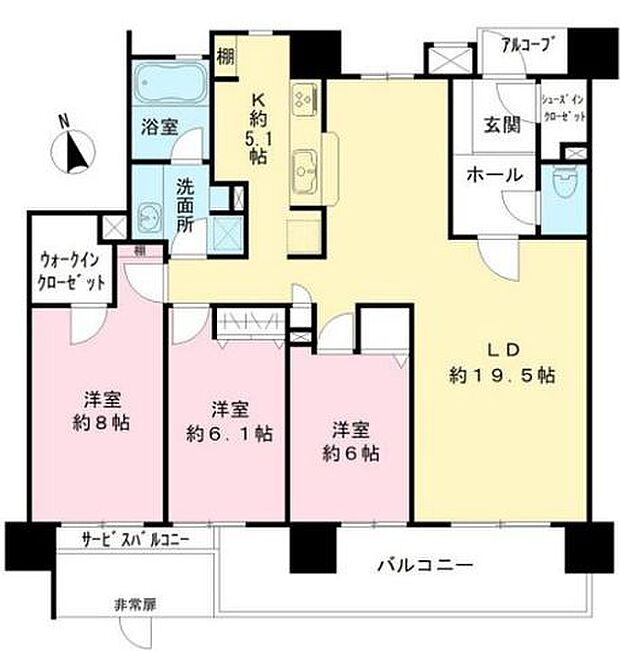 専有面積は100m2♪全居室6帖以上、LDK20帖以上の広々空間で快適にお過ごしいただけます。