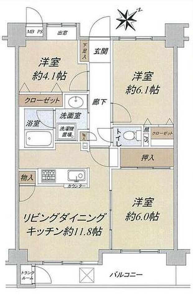 モリス東綾瀬公園(3LDK) 3階/-の間取り図