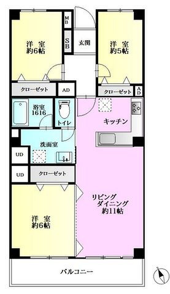 青戸ビューハイツ(3LDK) 3階/304の間取り図