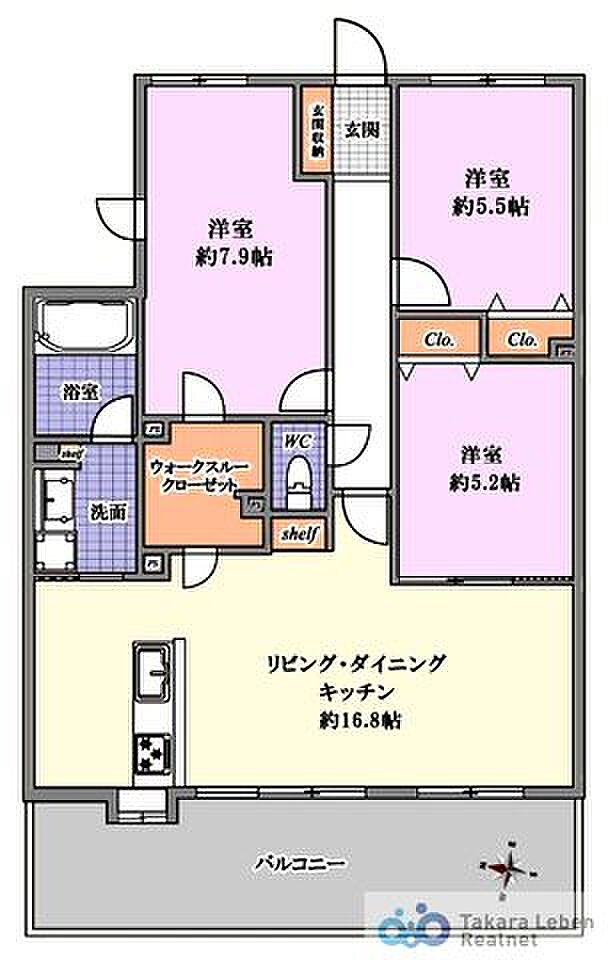 ライフピア新越谷Vエル・ステージ(3LDK) 5階/508の間取り図