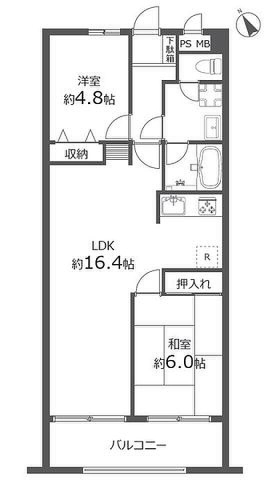 ライオンズマンション谷塚駅前(2LDK) 5階/504の間取り図