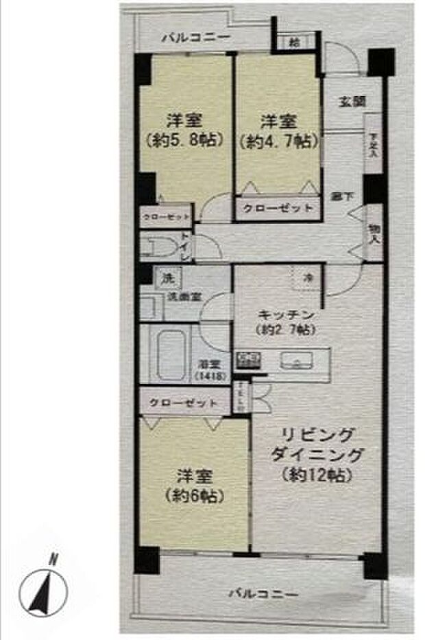 ルネ蕨2号館(3LDK) 9階の間取り図