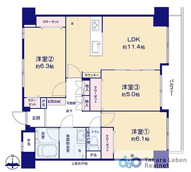 オーベル川口本町(3LDK) 5階/502の間取り図