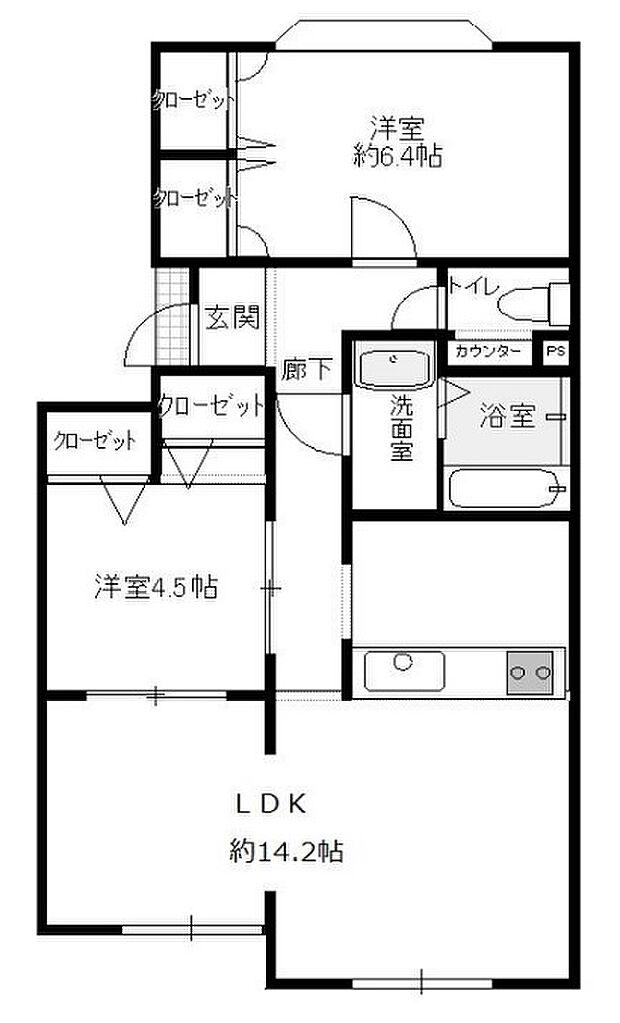 リバーサイドヴィラ西所沢(2LDK) 1階の間取り図