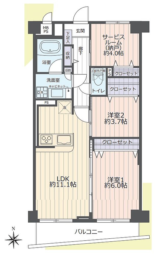 ロイヤルステージ東所沢パート2(2SLDK) 3階の間取り図