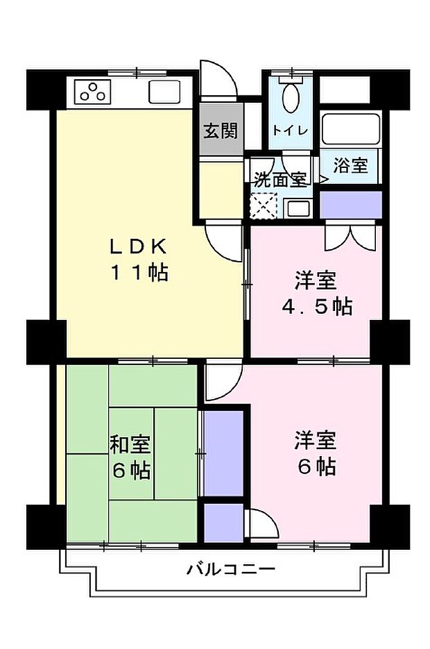 LDK11帖、全居室収納スペース付、日当たり・眺望良好な4階部分のお部屋です。