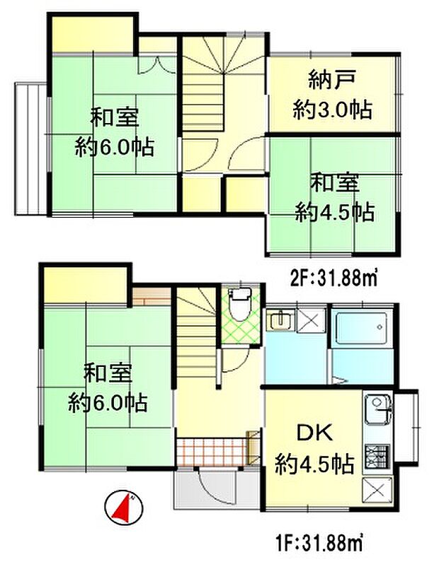 全居室和室のコンパクトな3DK+Sです。