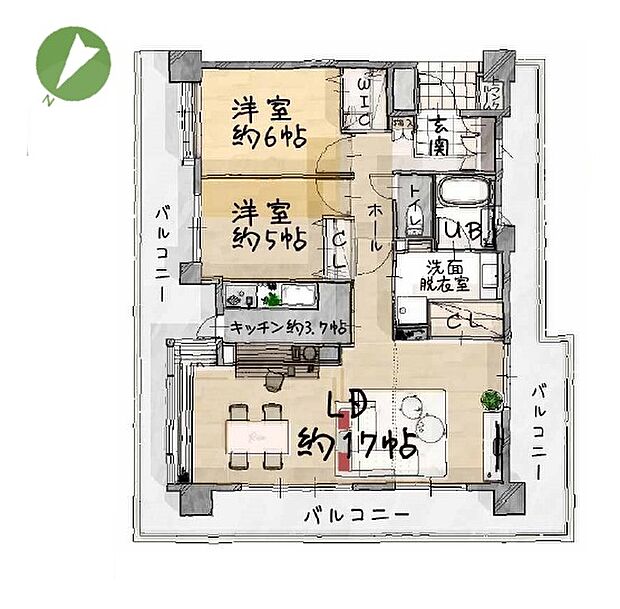 LDKゆったり20.7帖、全居室収納スペース付、開放感ある2階部分の北東・北西角部屋です。
