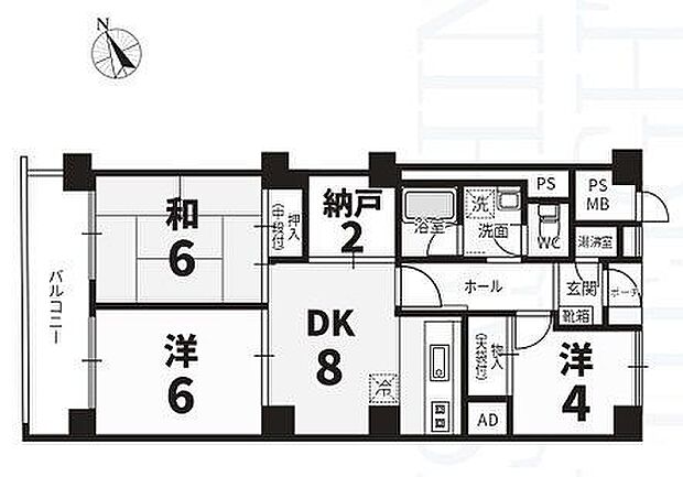 武蔵野スカイハイツ(3SDK) 4階の間取り図