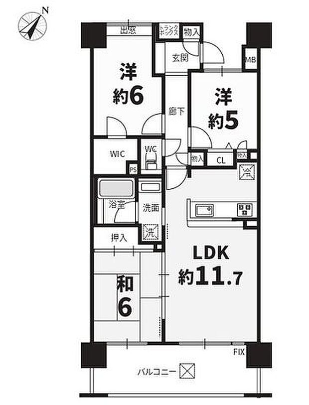 ダイアパレス高尾II(3LDK) 6階の間取り図