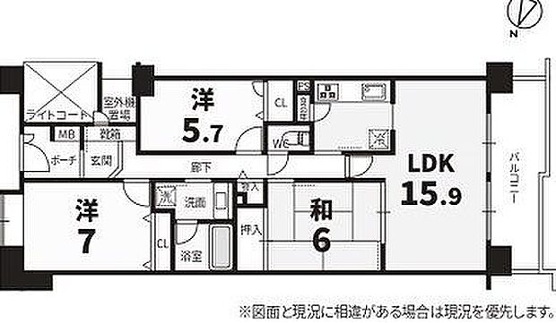 朝日マンション横浜蒔田(3LDK) 6階の間取り図