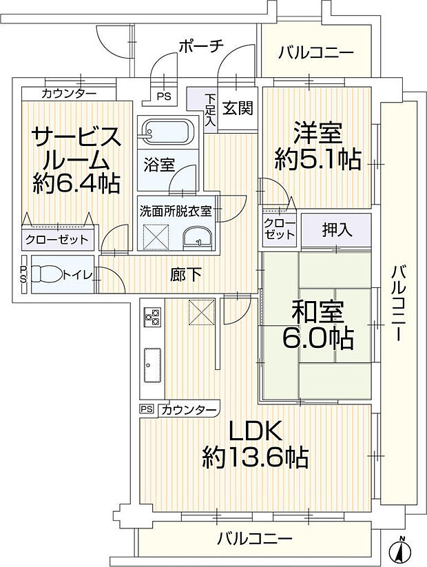 アール・ケープラザ港南(2SLDK) 2階/206号室の間取り図