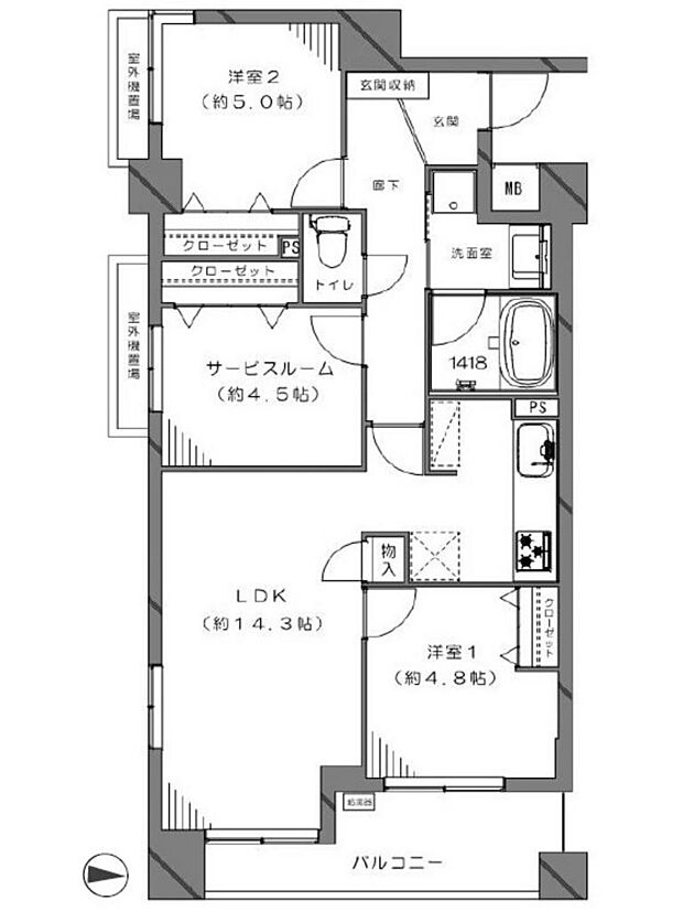 パテラ磯子(2SLDK) 5階/503号室の間取り図