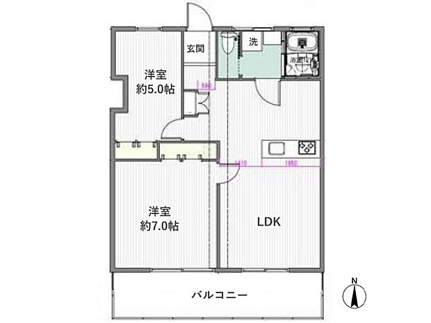 日吉第七コーポE棟(2LDK) 4階/408号室の間取り図