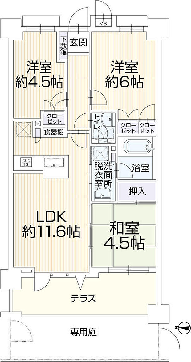 エルズ洋光台プレミアム(3LDK) 1階/107号室の間取り図