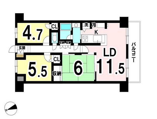 ワコーレ草加(3LDK) 3階の間取り図