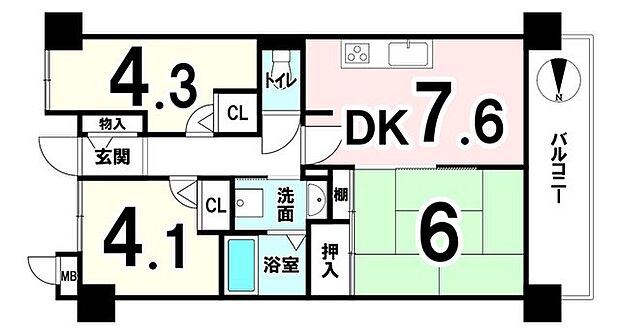 ユニハイム伏見大手筋(3DK) 10階の間取り図