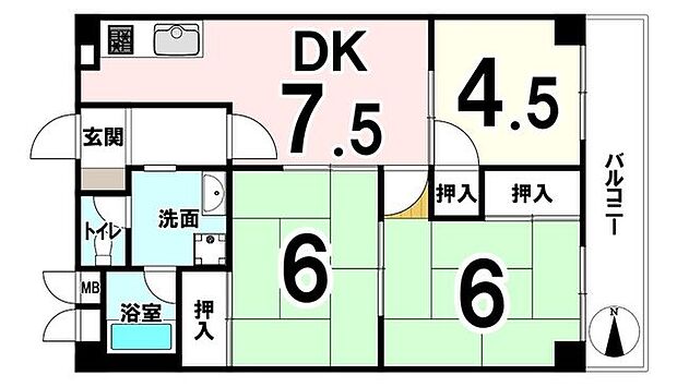 向陽グランドハイツ(3DK) 7階の間取り図