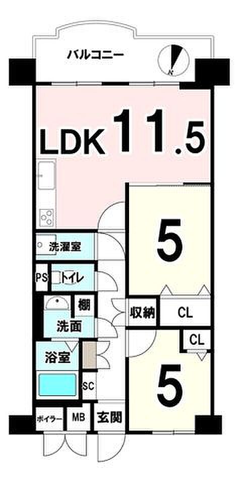 向島ニュータウン第三街区D棟(2LDK) 7階の間取り図