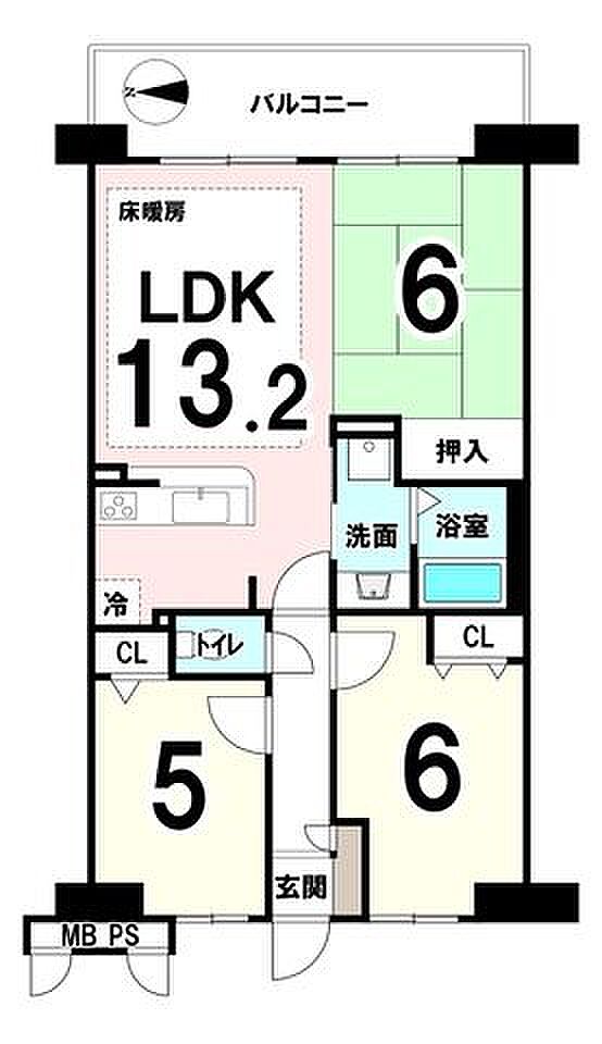 ライオンズマンション伏見(3LDK) 5階の間取り図