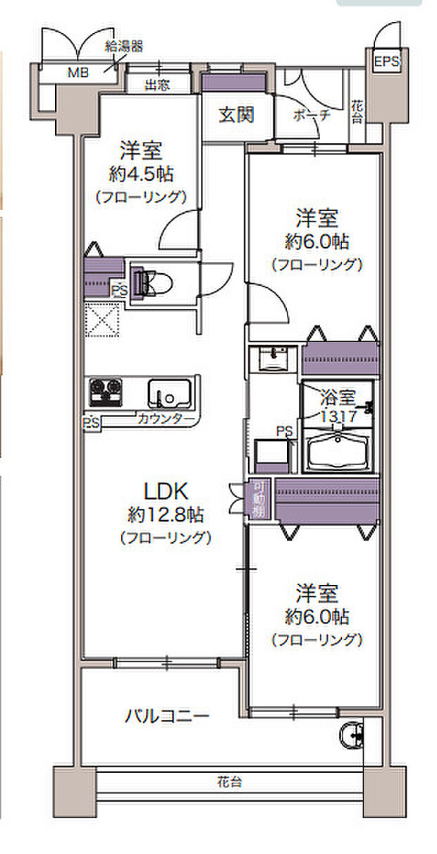 ダイアパレスグランデージ平塚(3LDK) 3階の間取り図