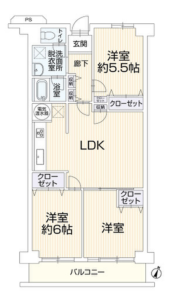 本厚木スカイハイツ(3LDK) 2階の間取り図