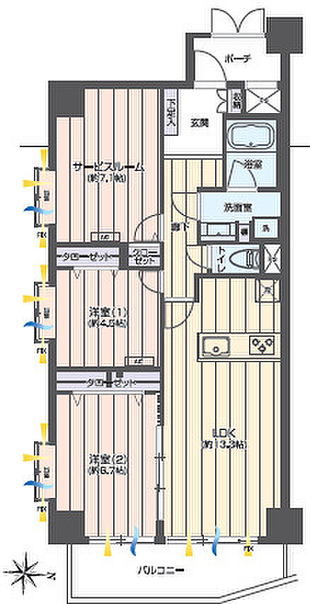 ロイヤルステージ本厚木IVイースト(2SLDK) 8階の間取り図
