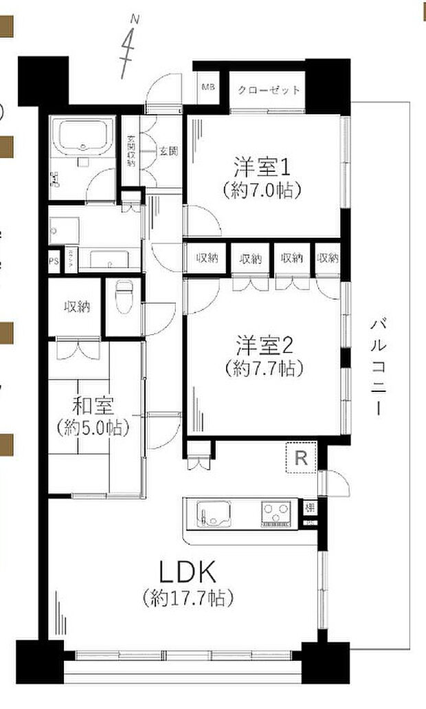 オーセンティアタワー平塚(3LDK) 2階の間取り図