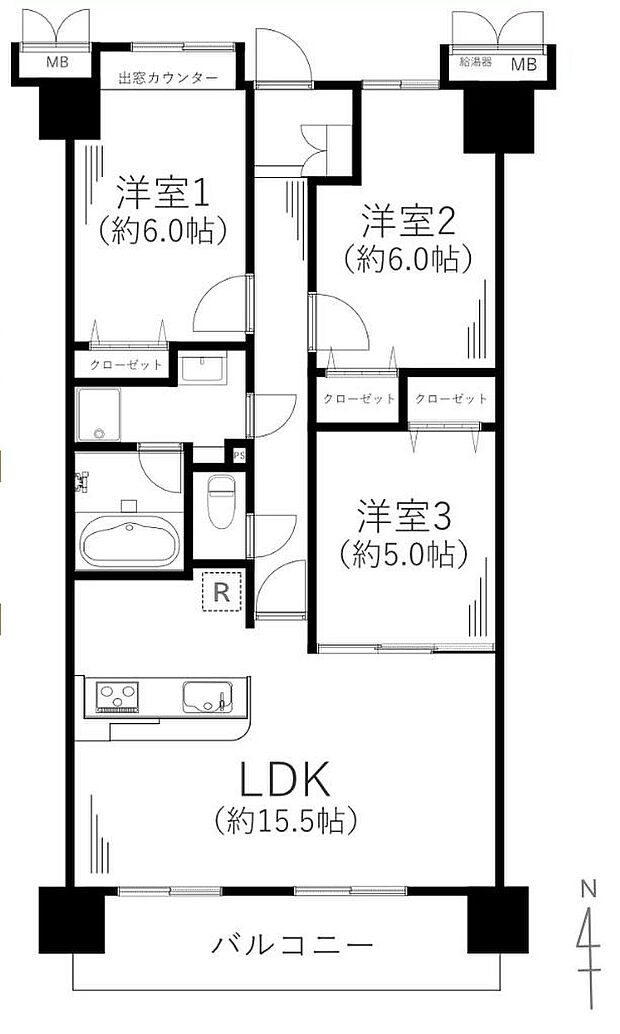 ファミール本厚木(3LDK) 4階の間取り図