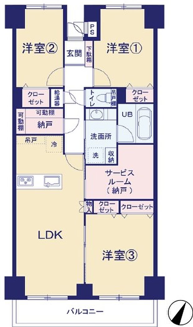 千葉サニータウン(3SLDK) 9階の間取り図