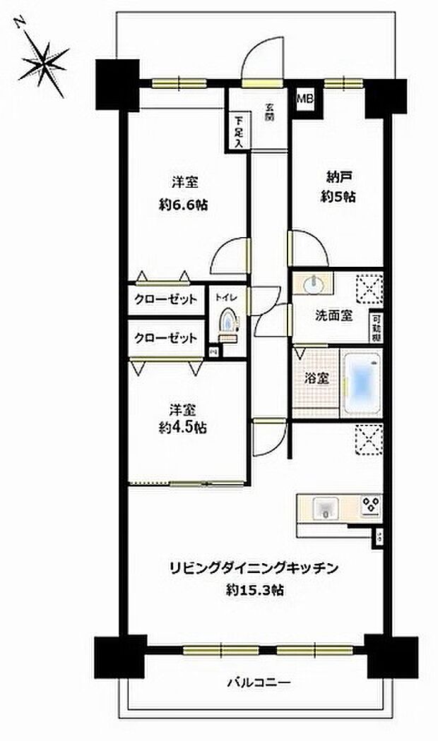 ネオハイツ鎌ヶ谷弐番館(2SLDK) 6階/603の間取り図
