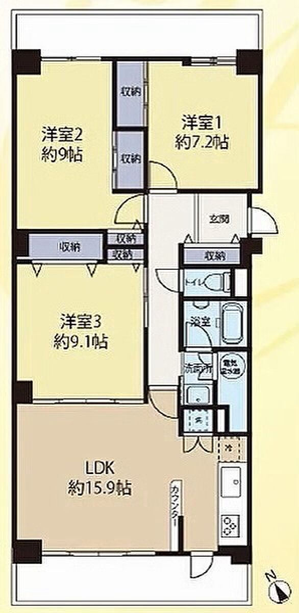 マープル津田沼スカイハイツA棟(3LDK) 6階/619号室の間取り図