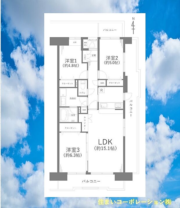 ハイネス勝田台弐番館(3LDK) 2階/205号室の内観