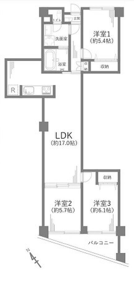 川口グレースマンション(3LDK) 9階の内観