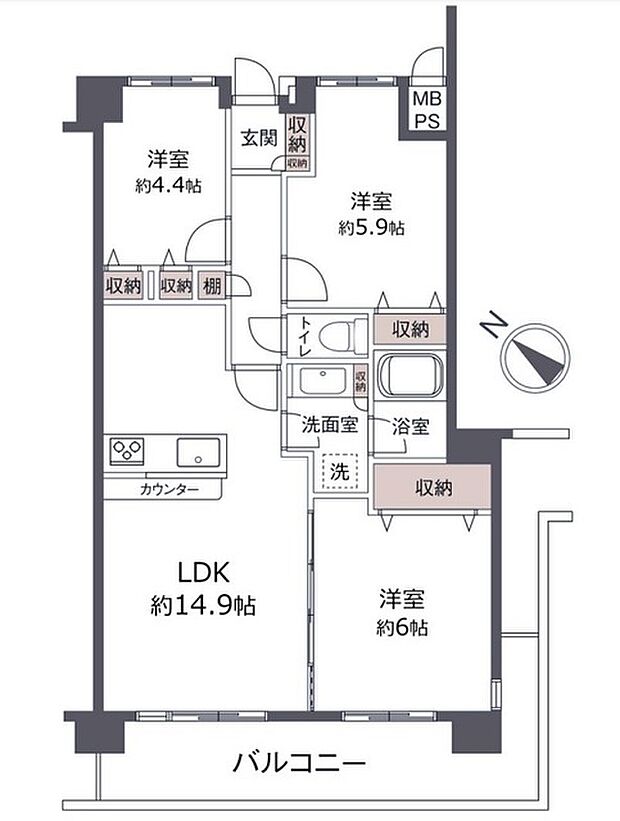 ジェム草加ガーデニア(3LDK) 3階の間取り図