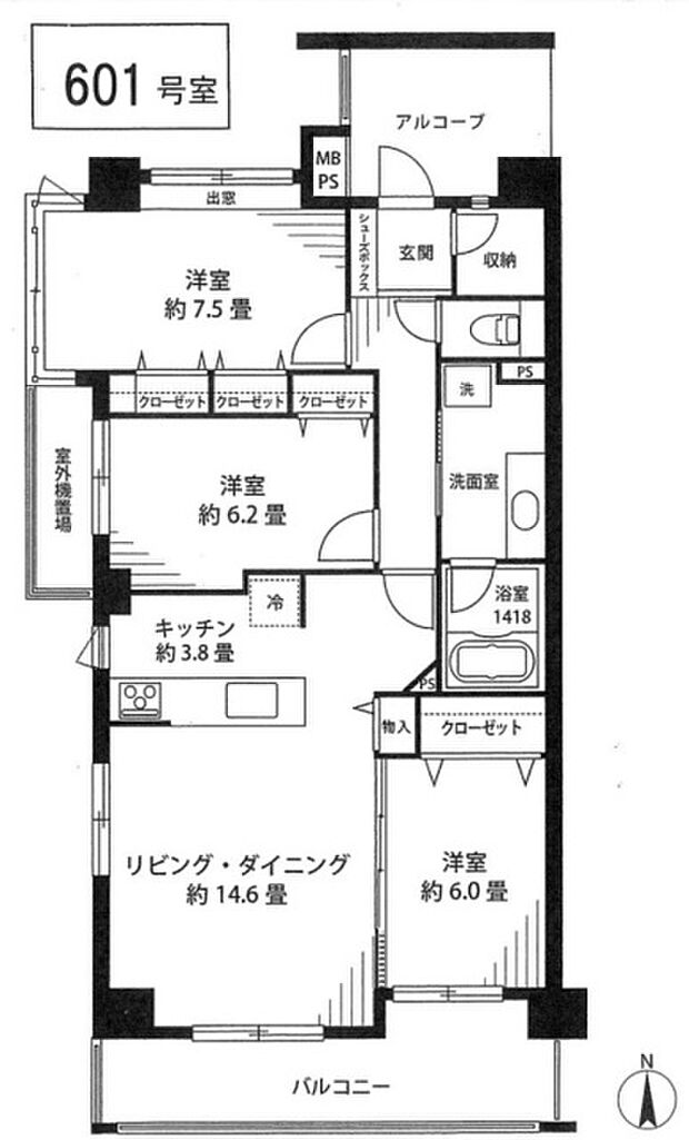 レクセルプラッツァ谷塚(3LDK) 6階の間取り図