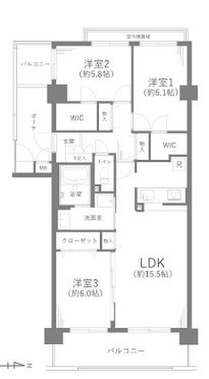 レクセルガーデン谷塚(3LDK) 2階の間取り図