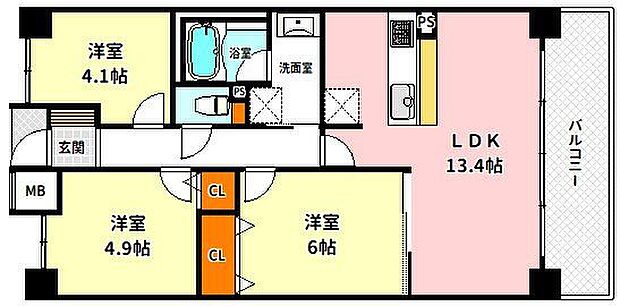 キングマンション姫島II(3LDK) 10階の内観
