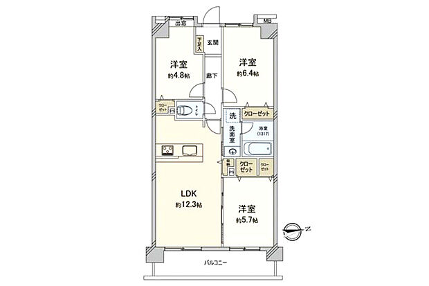 レクセルマンション湘南鵠沼(3LDK) 4階の間取り図