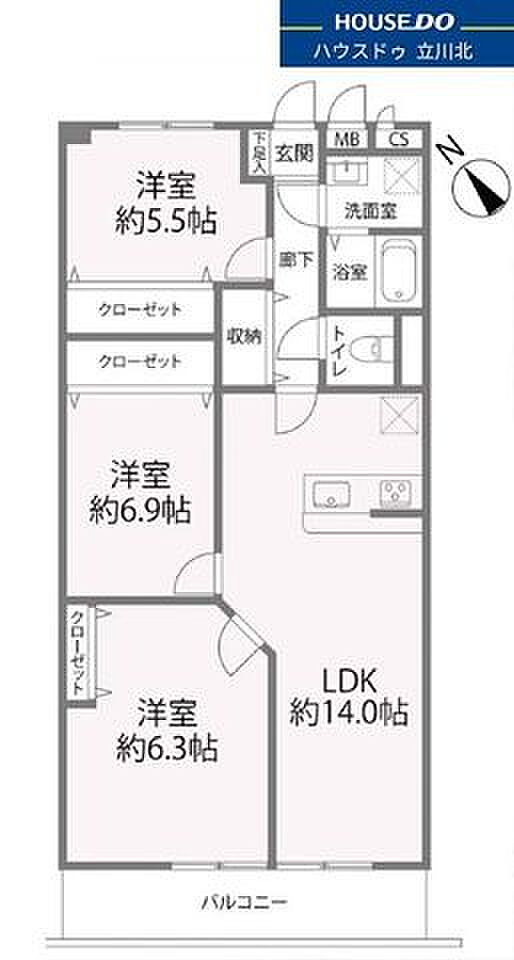 シャルマンコーポ拝島　504号室(3LDK) 5階の間取り図
