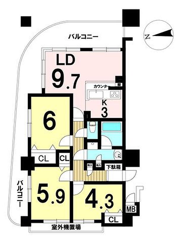 ドラゴンマンション青梅壱番館(3LDK) 5階の間取り図