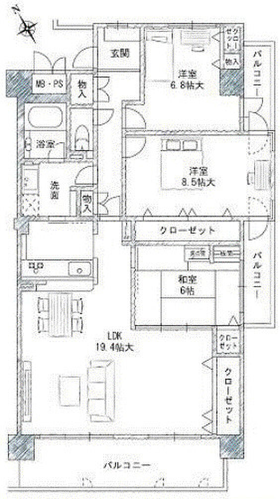 ファミール西宮今津(3LDK) 7階の間取り図