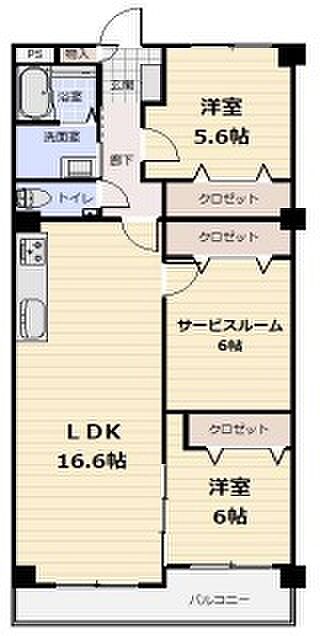 イスズハイツベル夙川公園(3LDK) 3階の間取り図