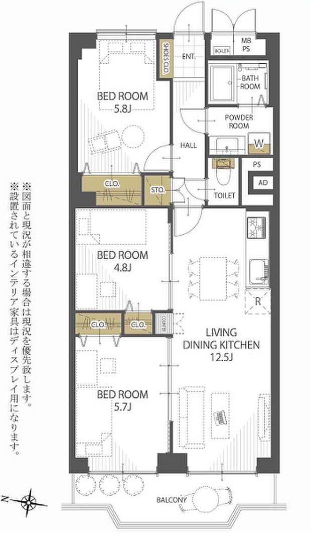 日興甲東園スカイマンション(3LDK) 2階の間取り図