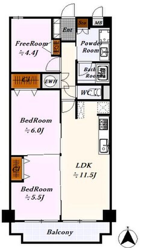 ハイマート東灘(2SLDK) 5階の間取り図