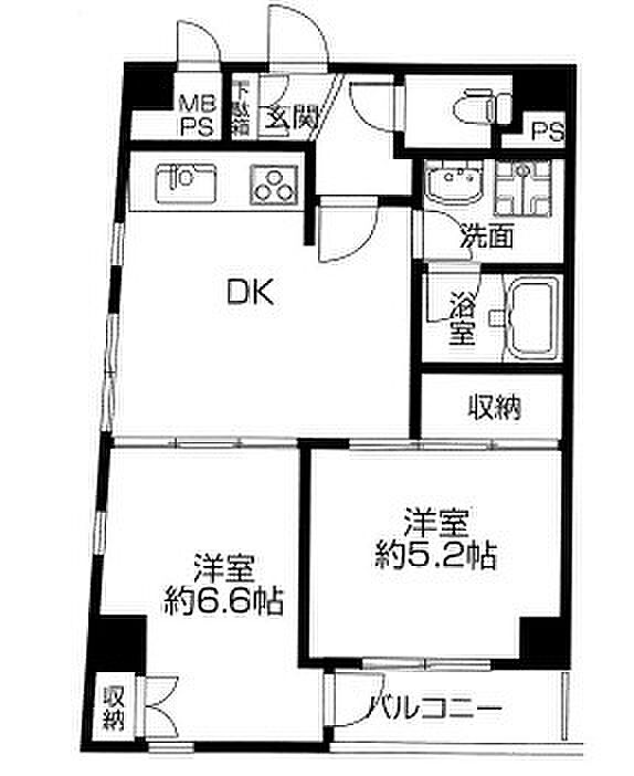 コスモ住吉川(2DK) 2階の間取り図