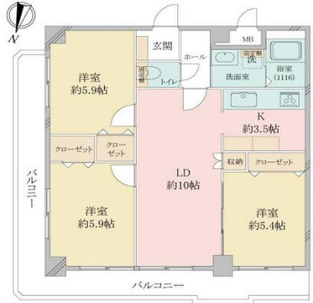 セントラル東灘(3LDK) 2階の間取り図