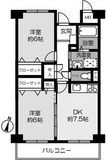 大石川サニーハイツ(2DK) 7階の間取り図