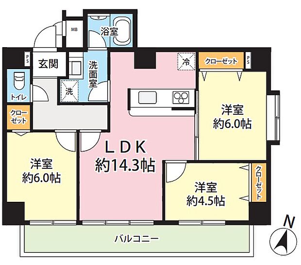 ネオハイツ本山西(3LDK) 3階の間取り図