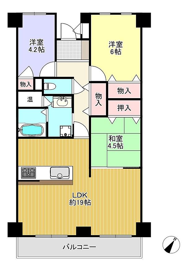 寝屋川サンハイツＢ棟(3LDK) 6階の間取り図
